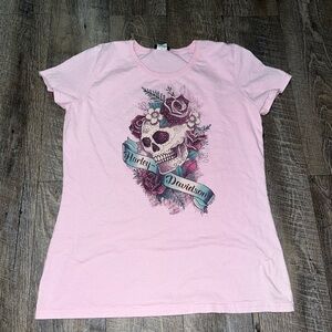 Harley-Davidson‎ Pink Skull Graphic T-Shirt Size Large Y2K
